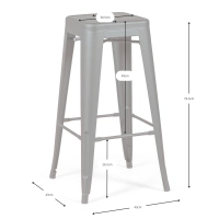 Taburete industrial Bistro 76 cm | Acero brillante apilable