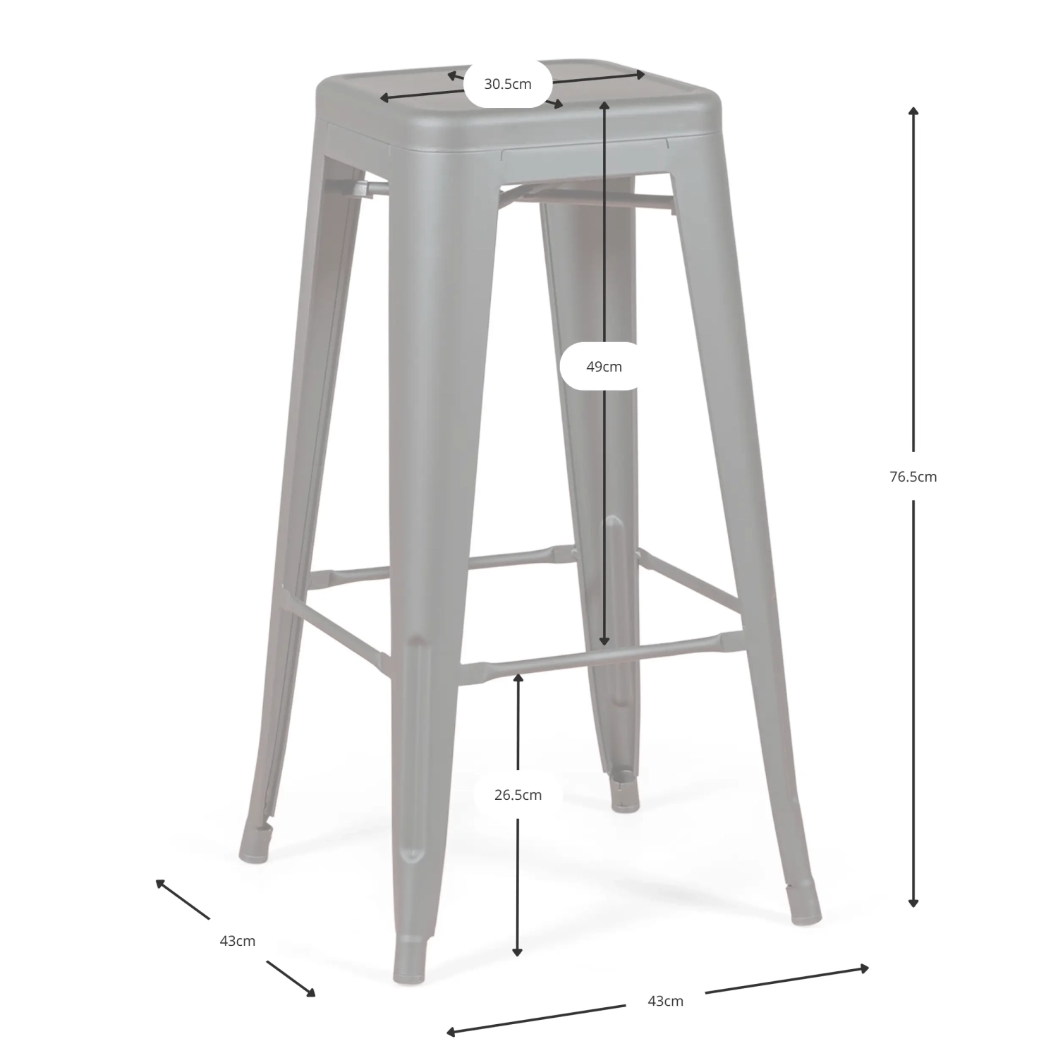 Tamborete industrial Bistro 76 cm | Aço brilhante empilhável