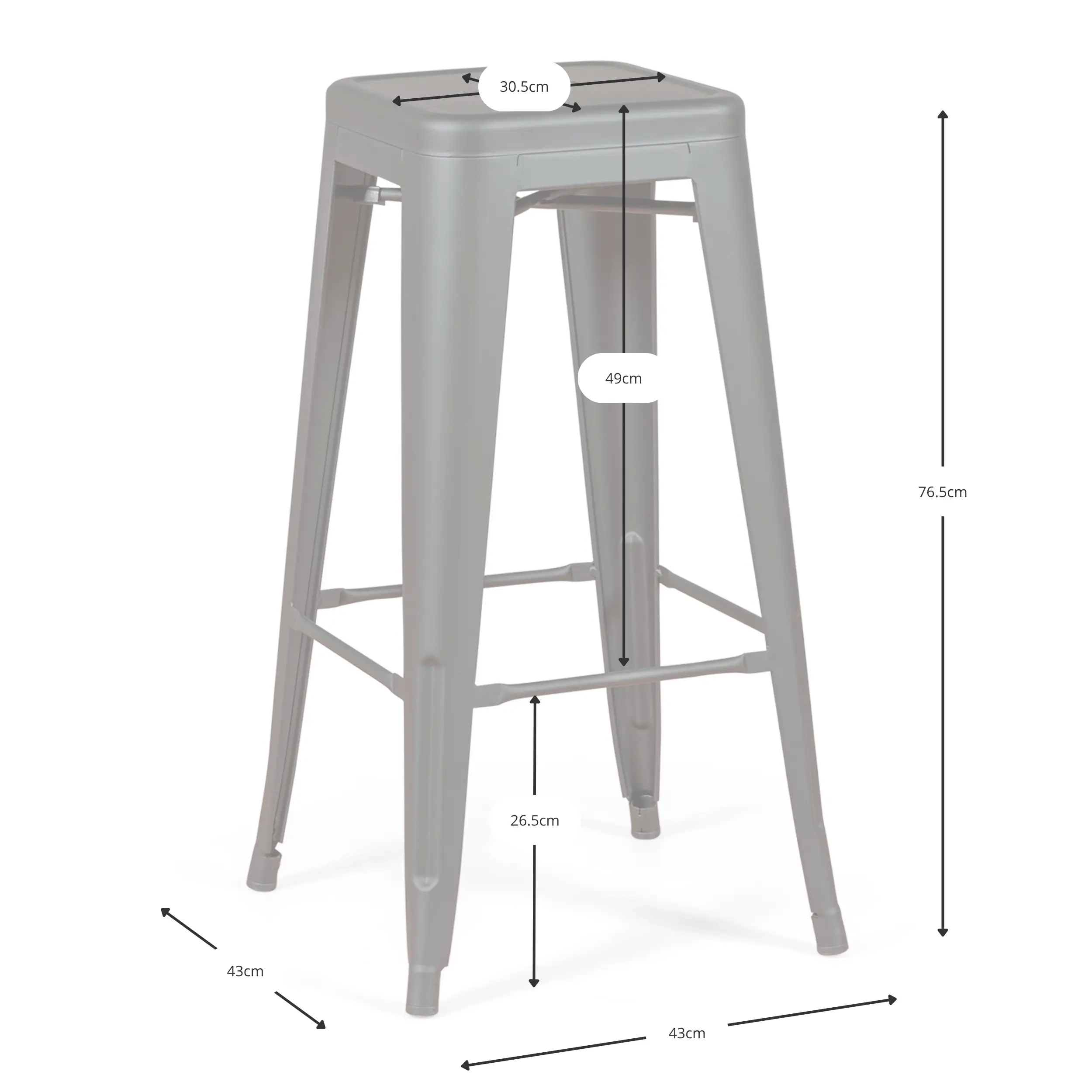 Stołek przemysłowy Bistro 76 cm | Jasna stal z możliwością sztaplowania