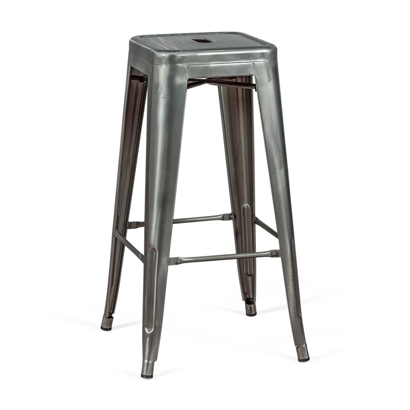 Tamborete industrial Bistro 76 cm | Aço brilhante empilhável