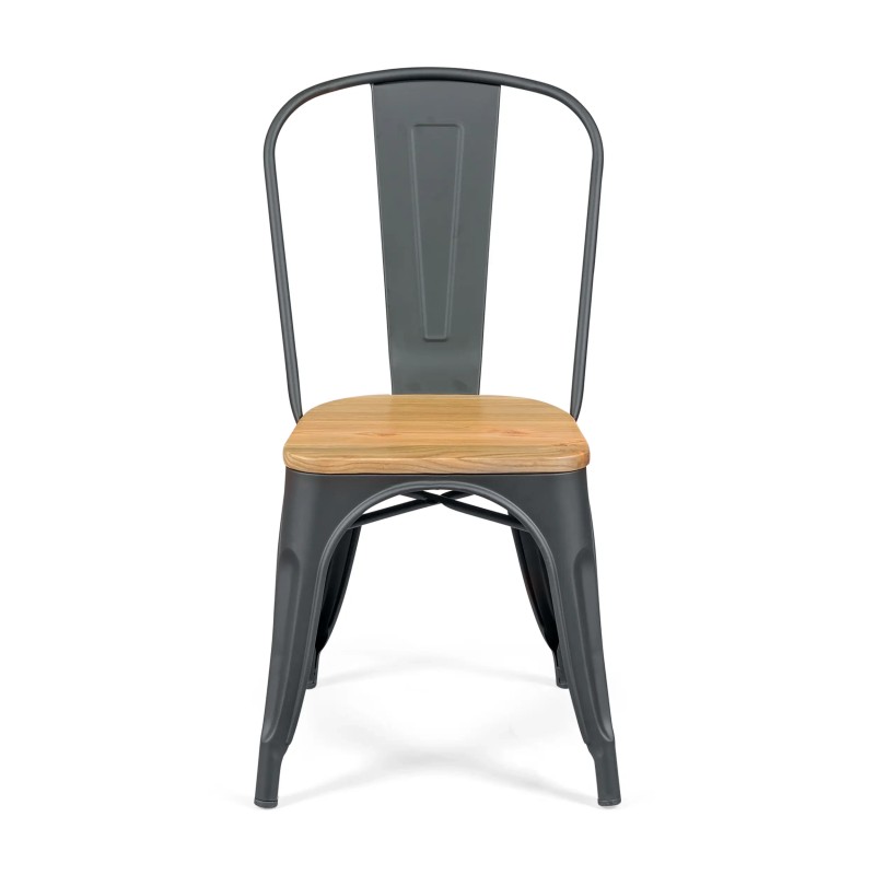 Chaise empilable Bistro | Acier mat et bois massif, style industriel