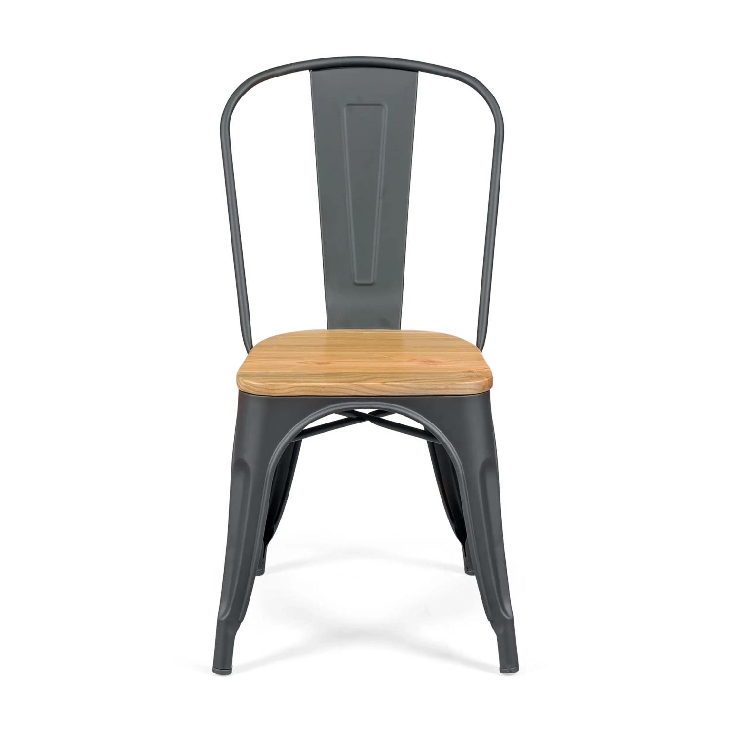 Silla Bistro apilable | Acero matte y madera maciza estilo industrial