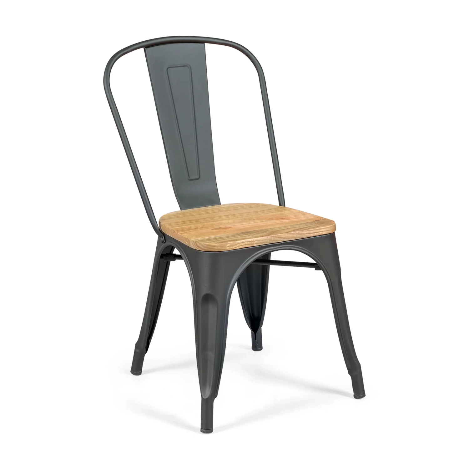 Silla Bistro apilable | Acero matte y madera maciza estilo industrial