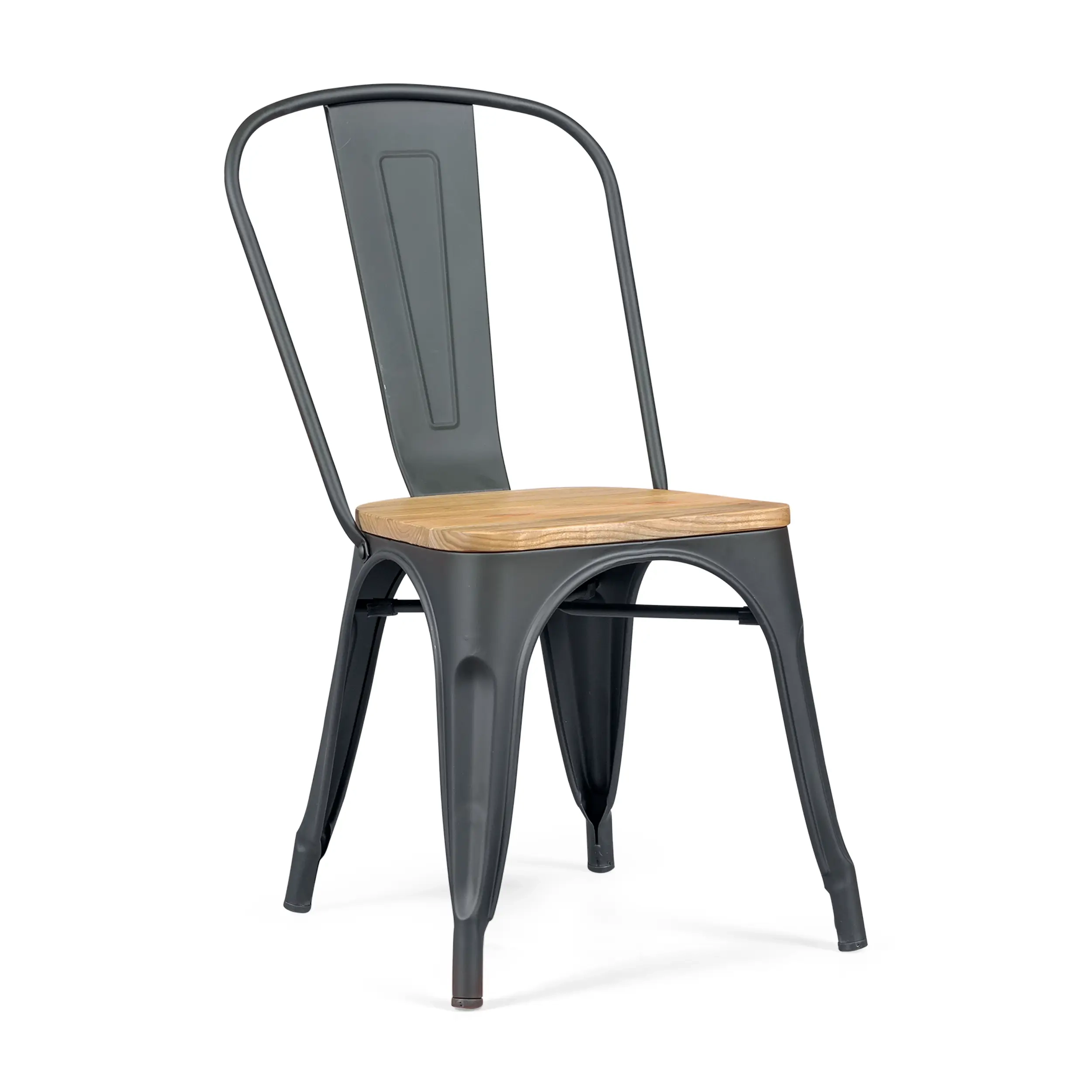 Stapelbare stoel Bistro | Mat staal en massief hout, industriële stijl