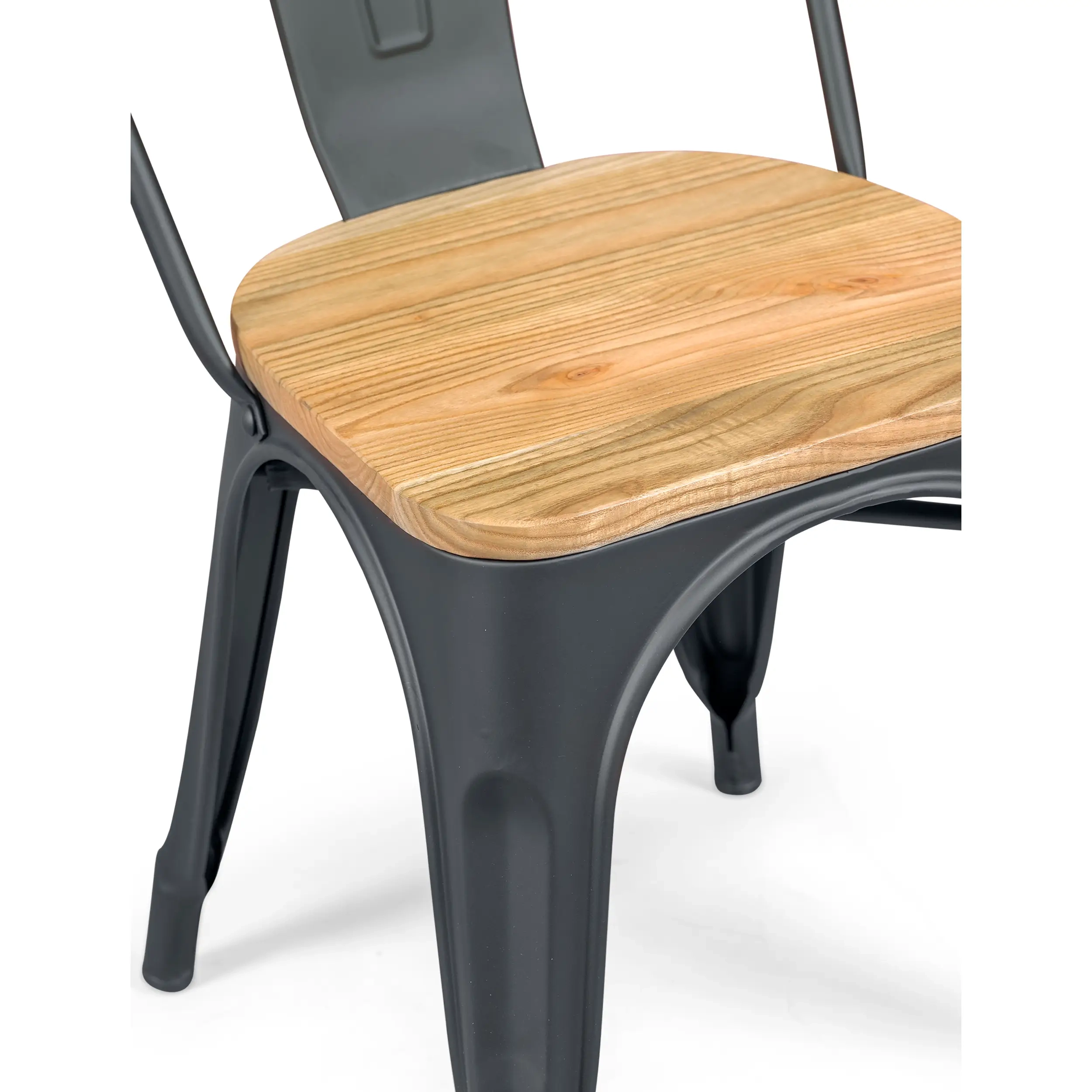 Stapelbare stoel Bistro | Mat staal en massief hout, industriële stijl