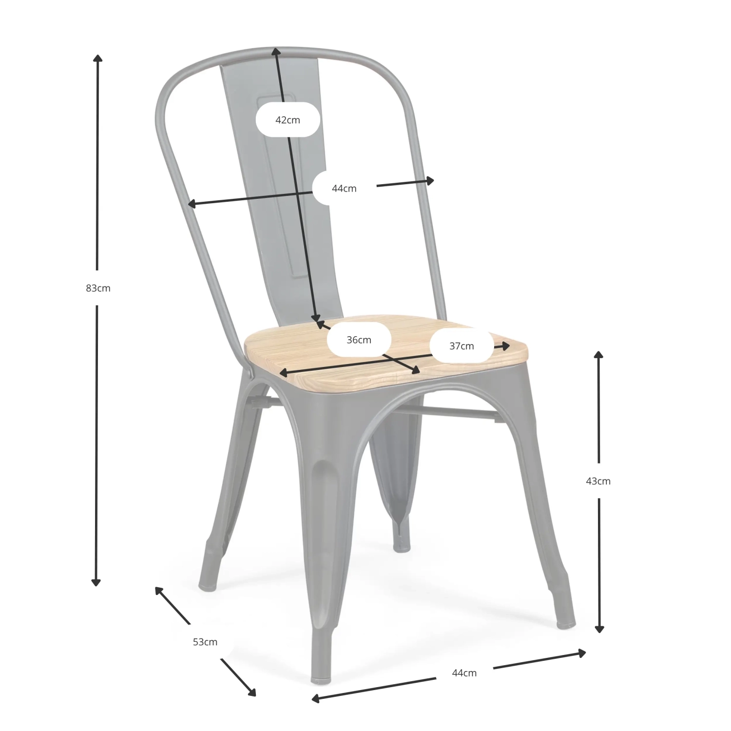 Stackable chair Bistro: Industrial style, matte steel and solid wood