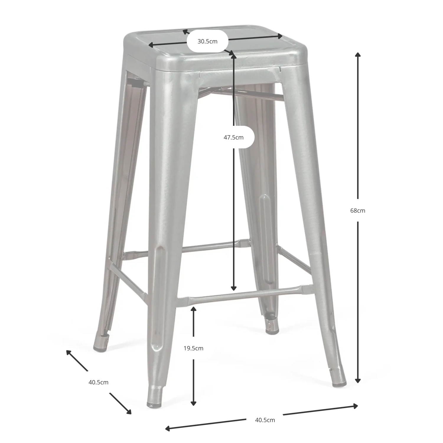 Taburete industrial Bistro 66 cm | Acero apilable brillante o mate