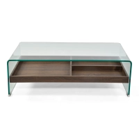 Mesa de centro Pot : Vidro temperado com gaveta de madeira
