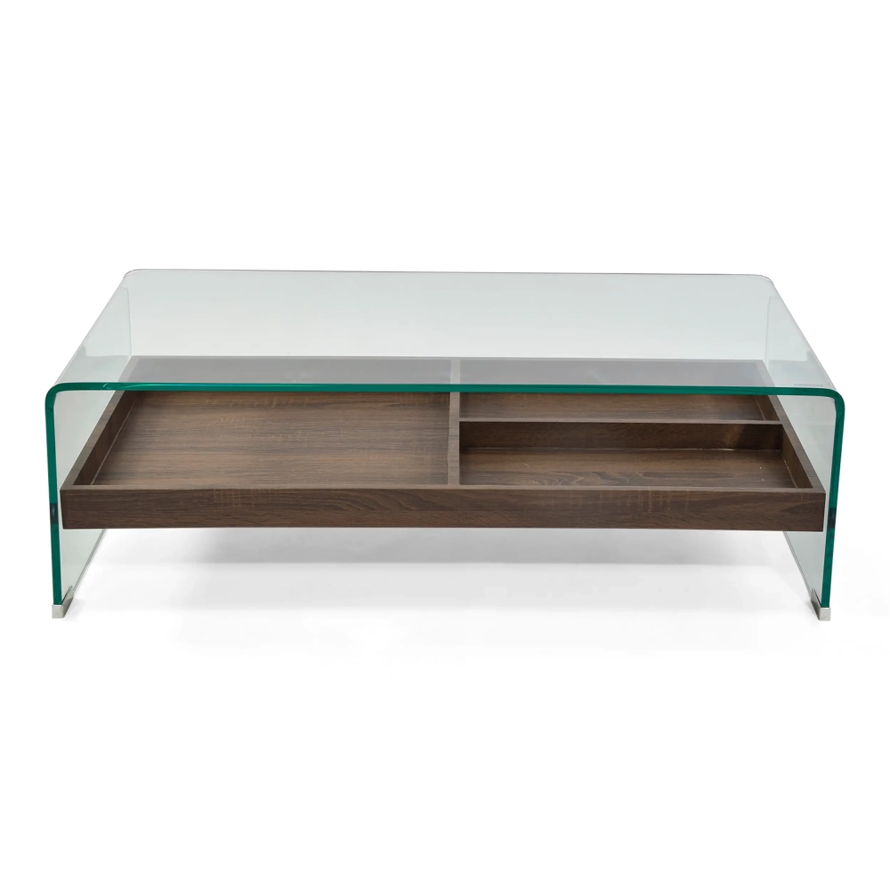 Salontafel Pot : Gehard glas met houten lade