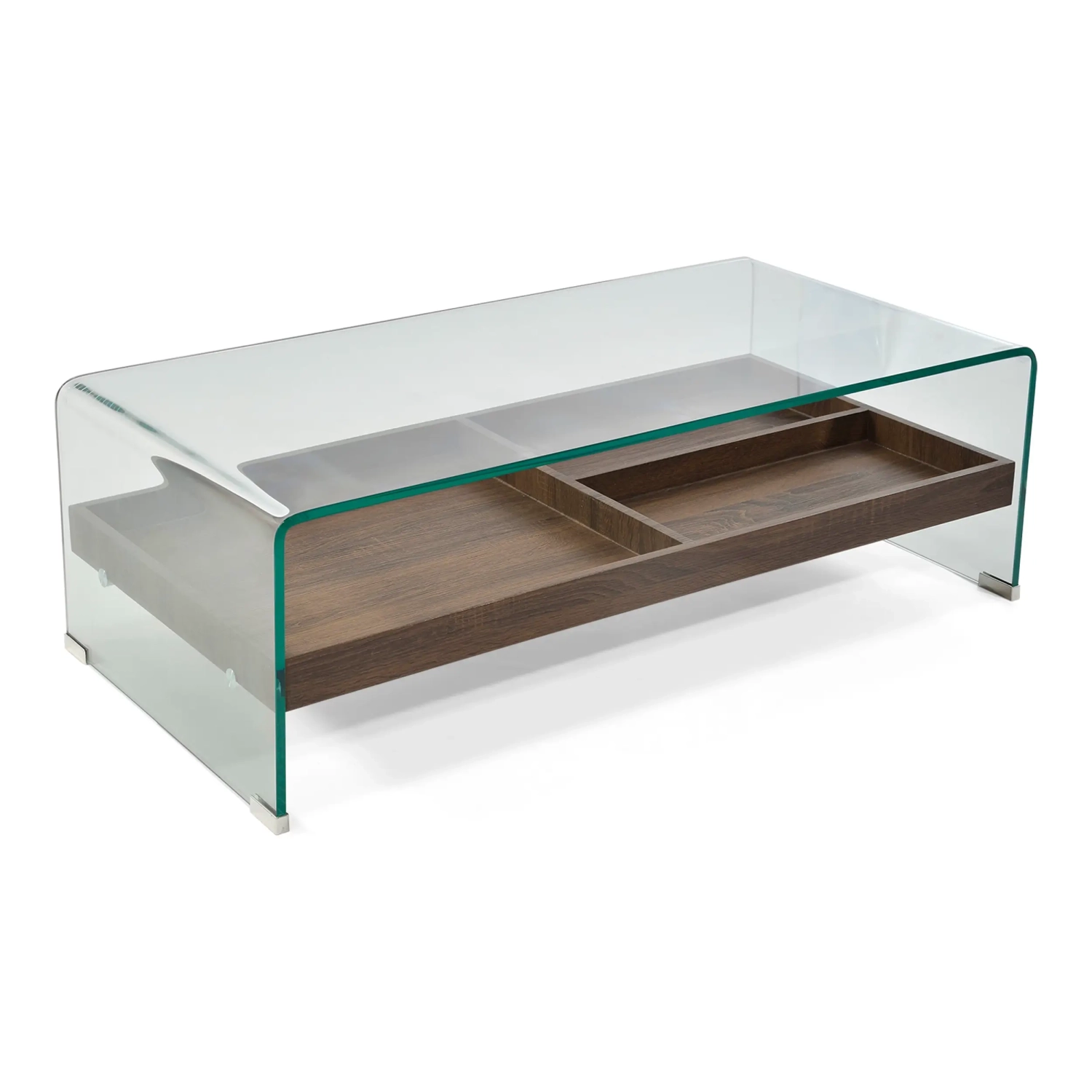 Table basse Pot : Verre trempé avec tiroir en bois