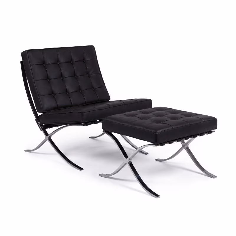 Inspiracja Krzesło Barcelona ze Skórzanym Podnóżkiem - MuebleDesign
