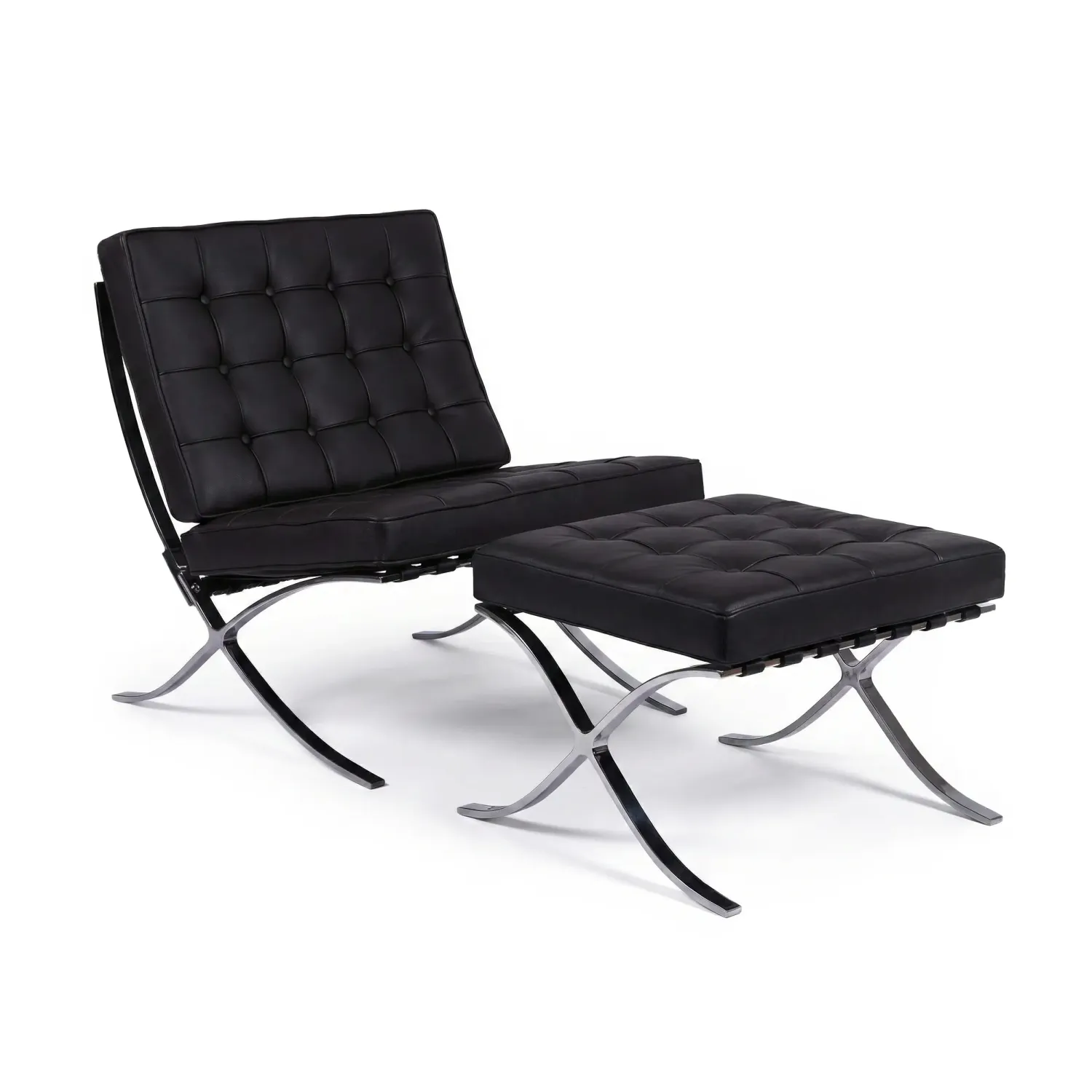 Barcelona Chair mit Ottoman aus Kuntsleder - Design Sessel - Mobelarium