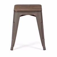 Lage industriële kruk met houten zitting Bistro Antique