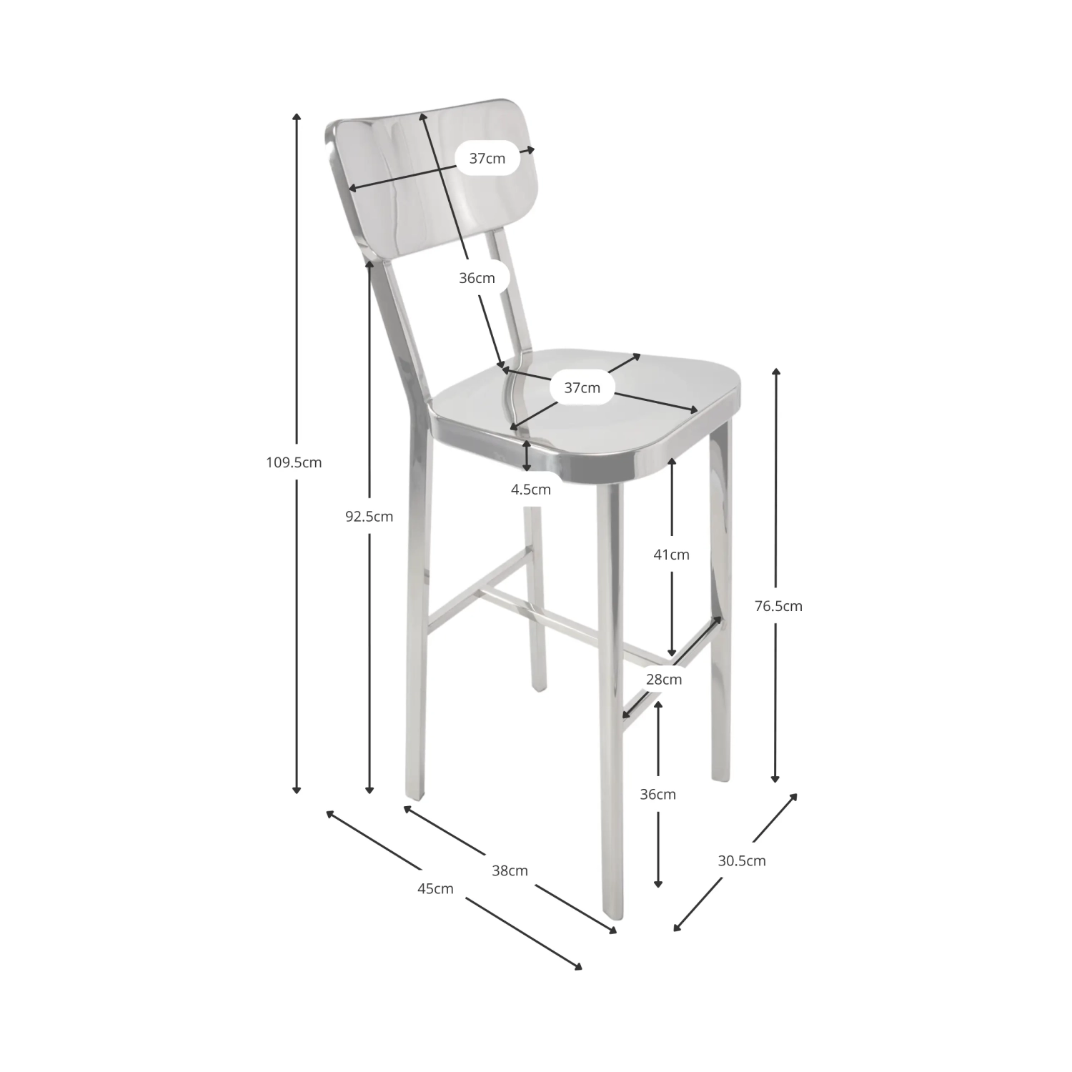 Tabouret acier inoxydable chromé haut - Delawere