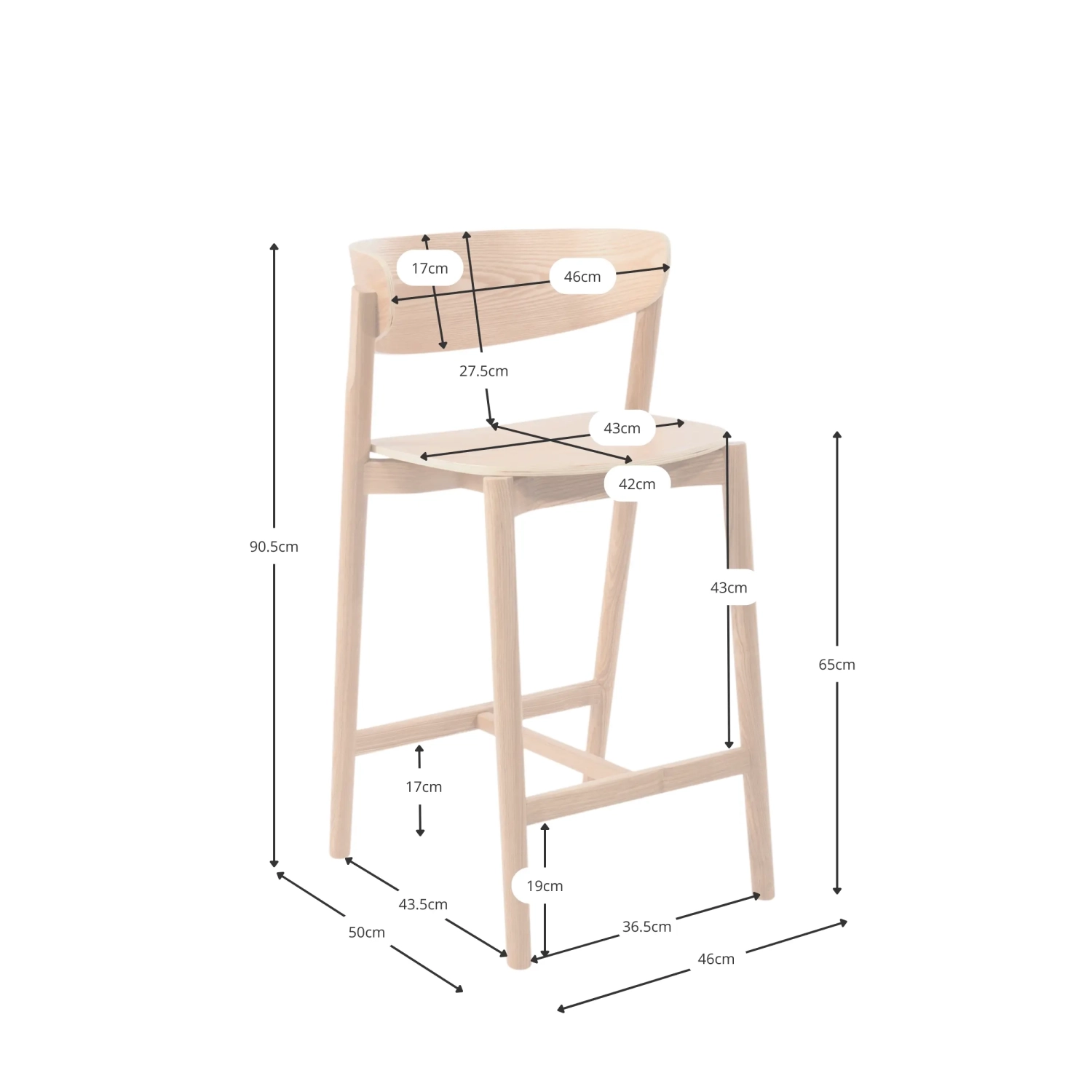 Tabouret haute en frêne naturel - Notorius