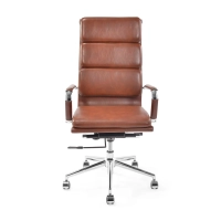 Cadeira de escritório em pele italiana com encosto alto e design elegante