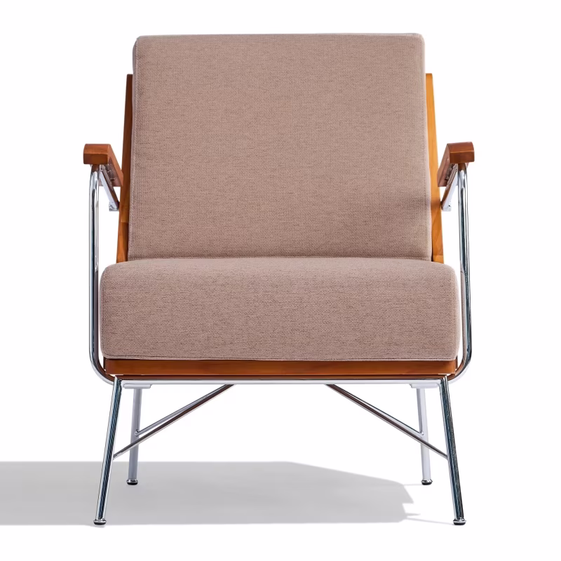 Industriële Daneu fauteuil bekleed met katoen-Houten fauteuil- pictogram mobiel