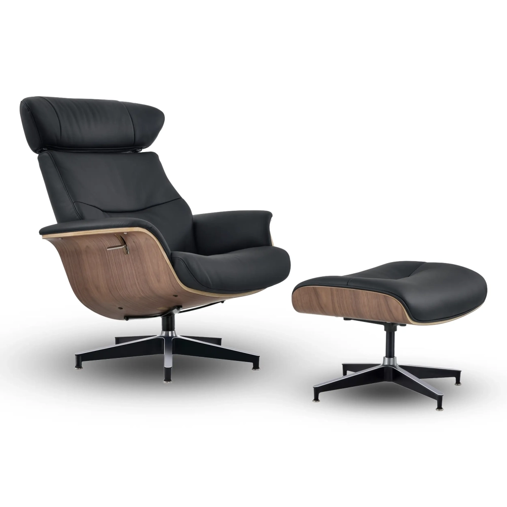 Cleveland Leren loungestoel | Designfauteuil met voetenbankje