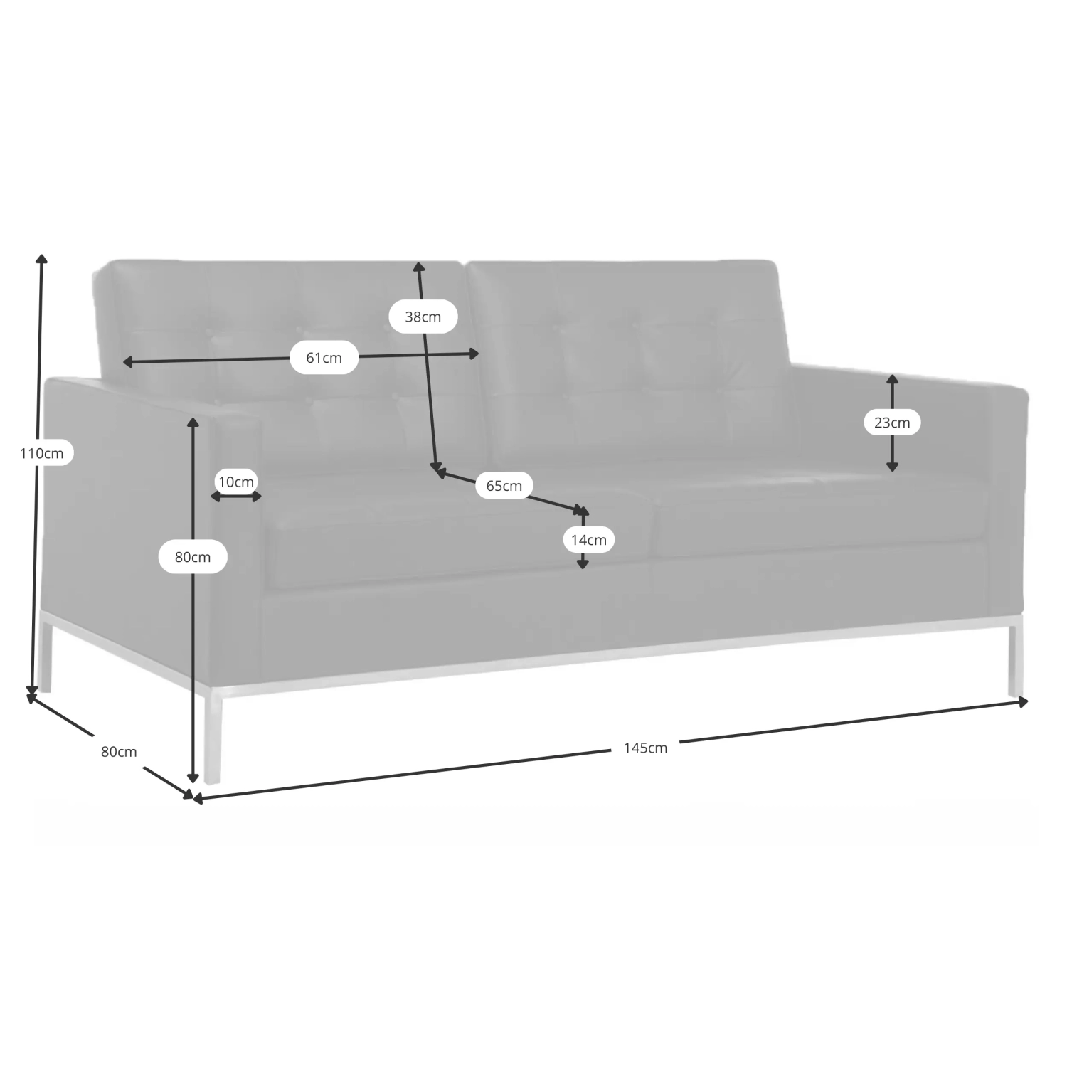 Venice 2-Seater Sofa in Italian Leather | Florence Knoll Inspired Design