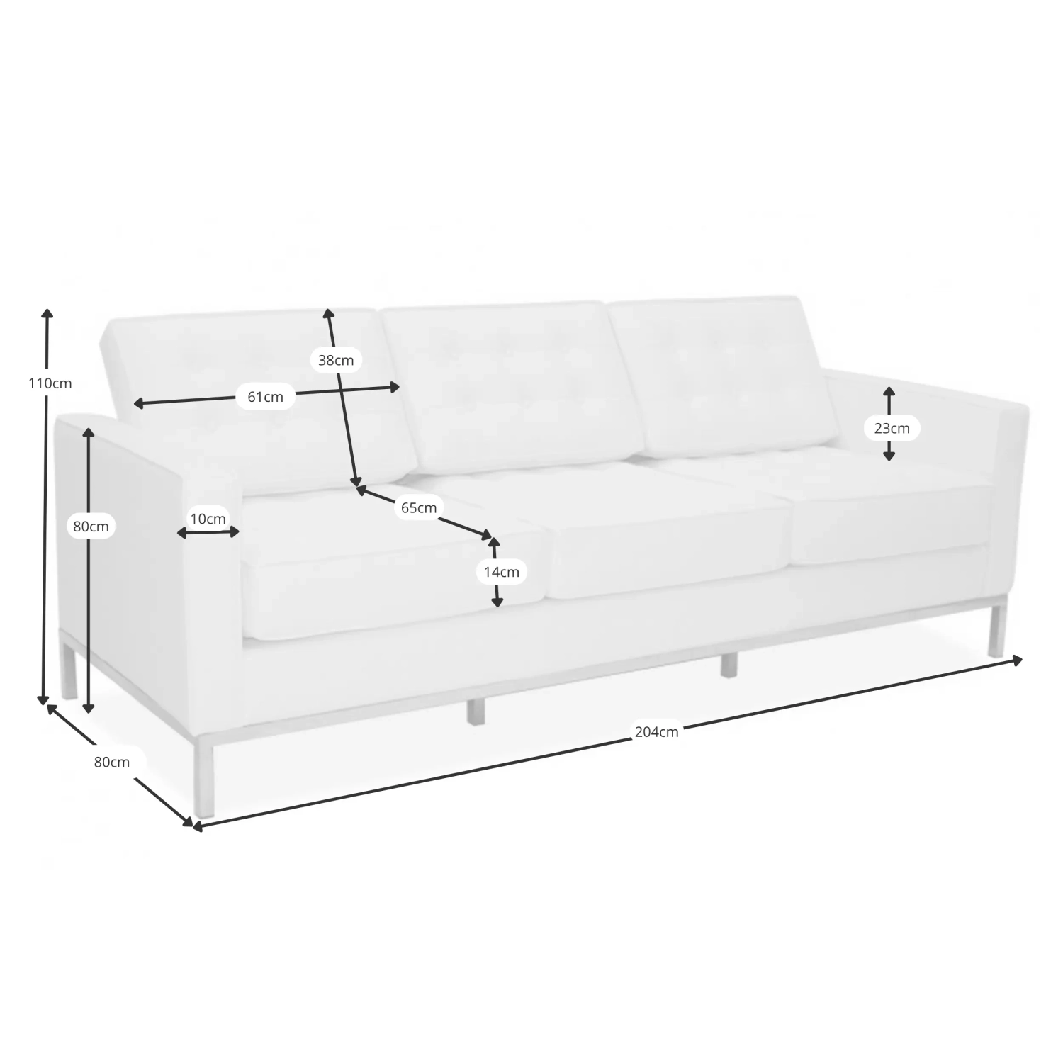 Venice canapé 3 places en cuir italien Florence Knoll Inspired Design