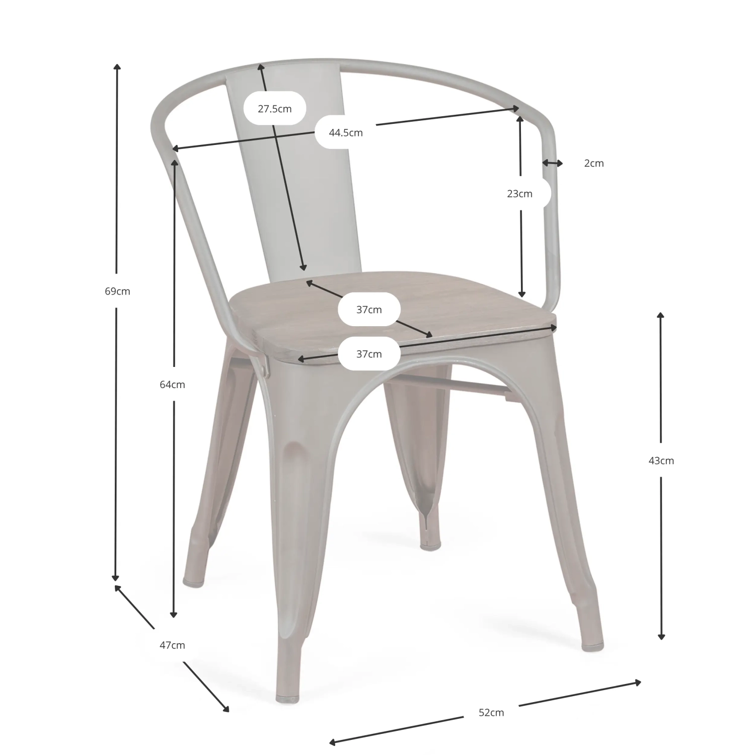 Sedia industriale Bistro Wood con poggia-bracia