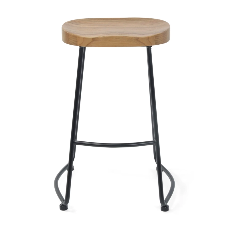 Stołek barowy Portland Industrial 66 cm | Lite drewno wiązowe i stal