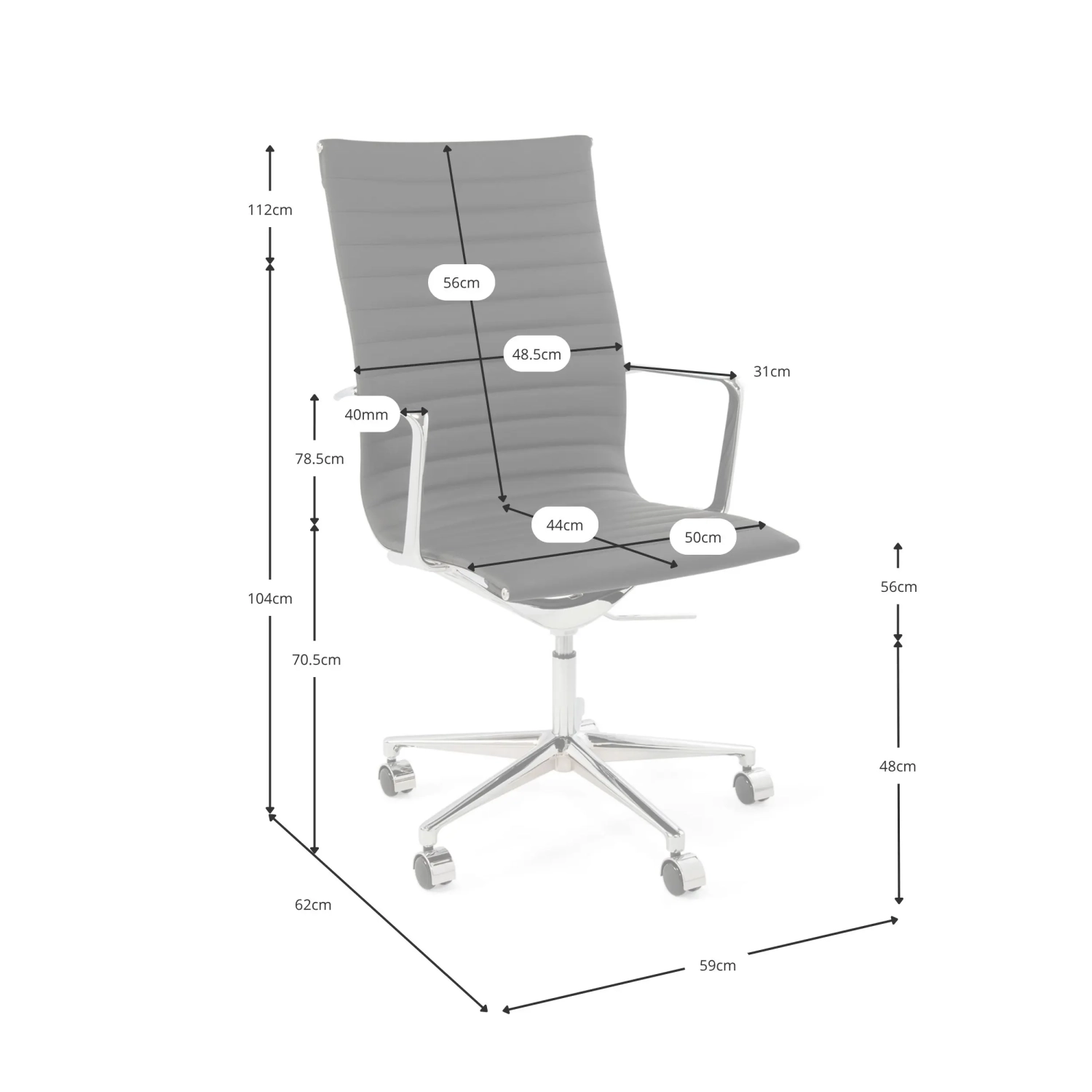 Task Executive kantoorstoel met hoge rugleuning en lederen bekleding | Hoogwaardige ergonomische kantoorstoel