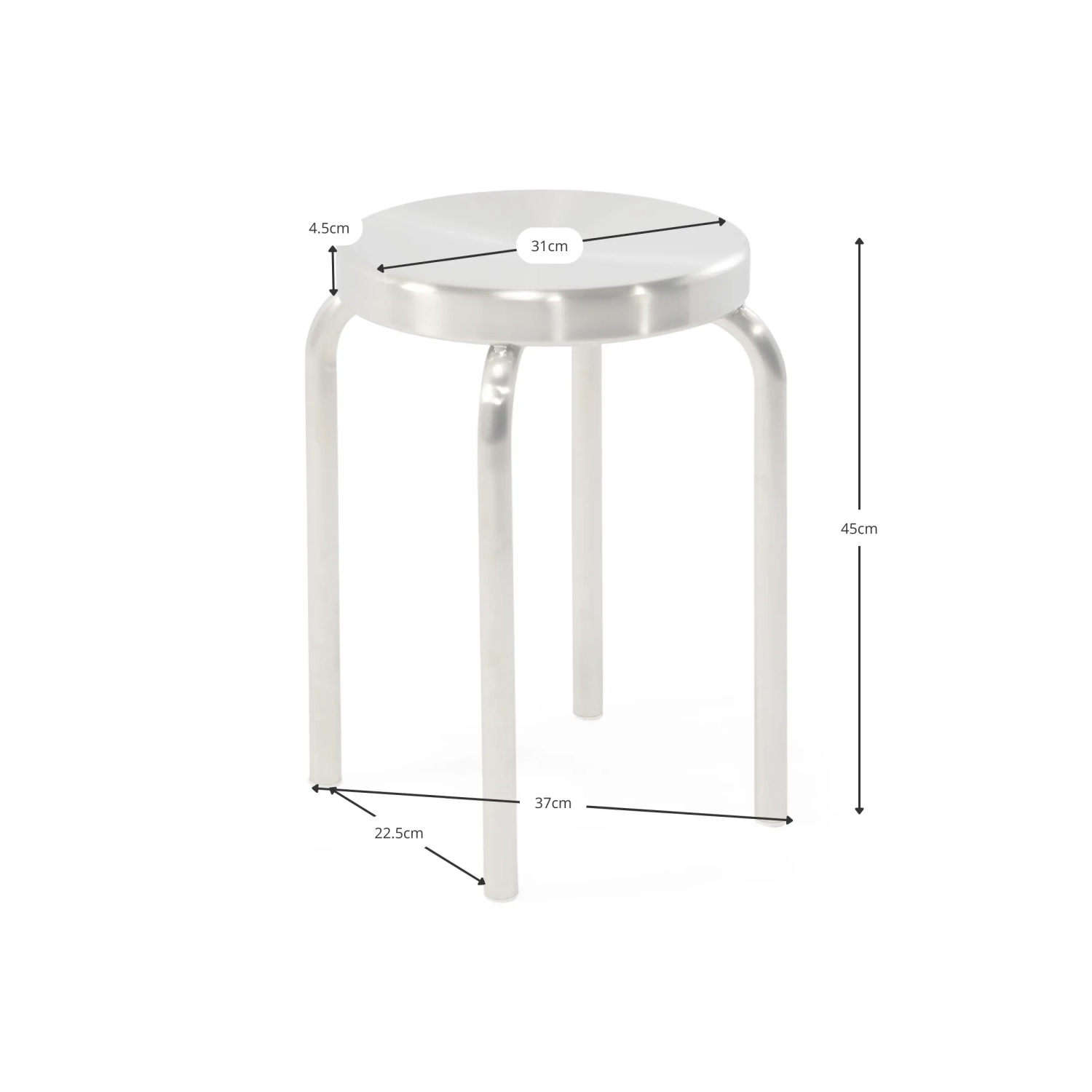 Delaware 45 cm låg pall i rostfritt stål | Modern designpall