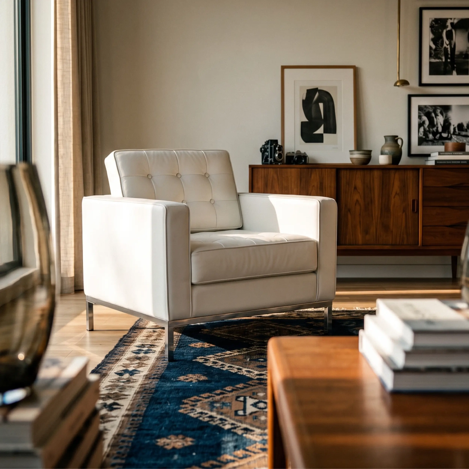 Venice Einsitzer-Sofa aus echtem Leder | Florence Knoll inspiriertes Design