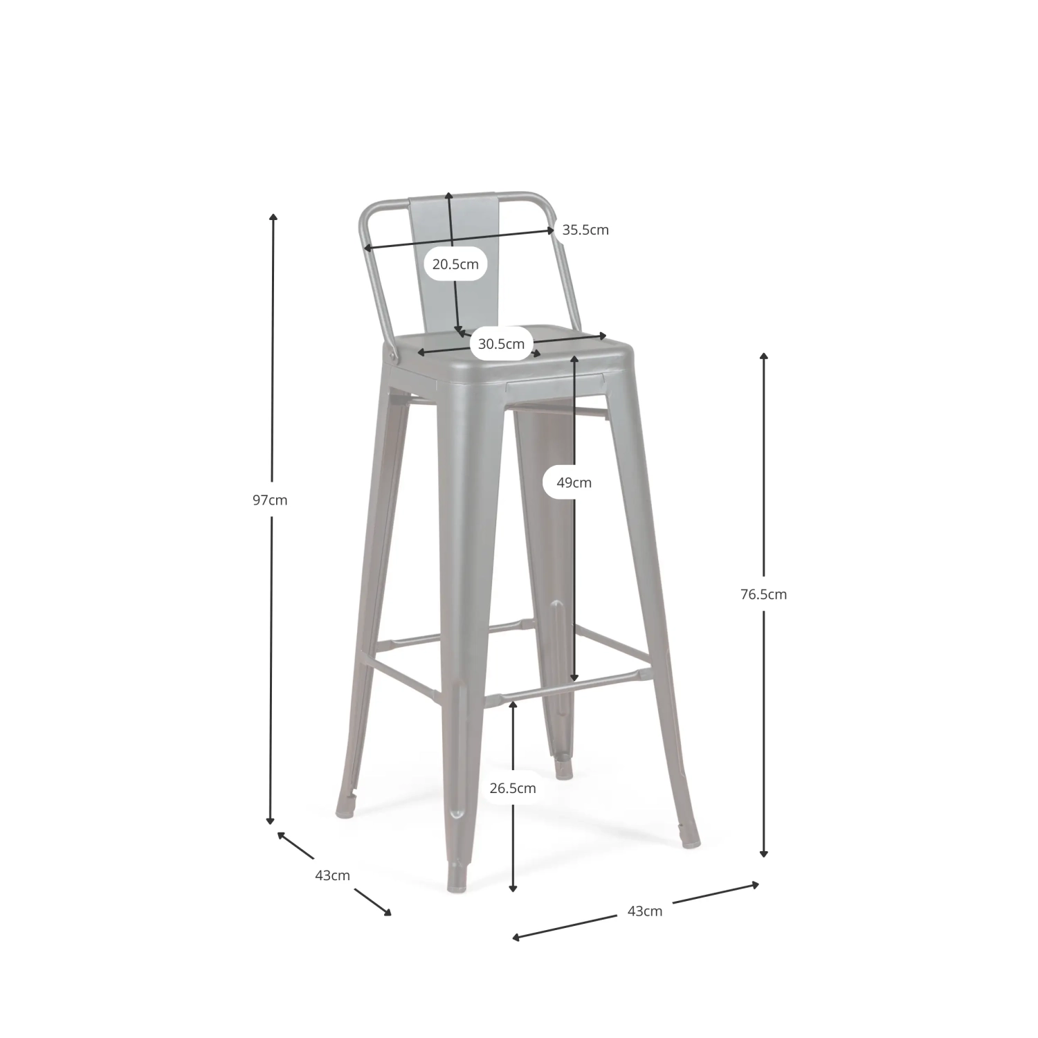 Set med 4 industriella barstolar i stil ” Bistro ”, höjd 76 cm – Mueble Design