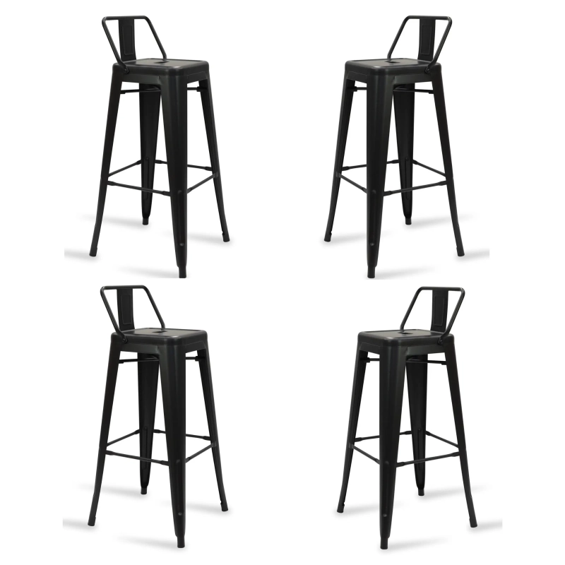 4er Set Barhocker mit niedriger Rückenlehne (76 cm) – Bistro