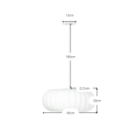 Hänglampa i vitt tyg, Ø 45 cm, med segmenterad design Kyoto