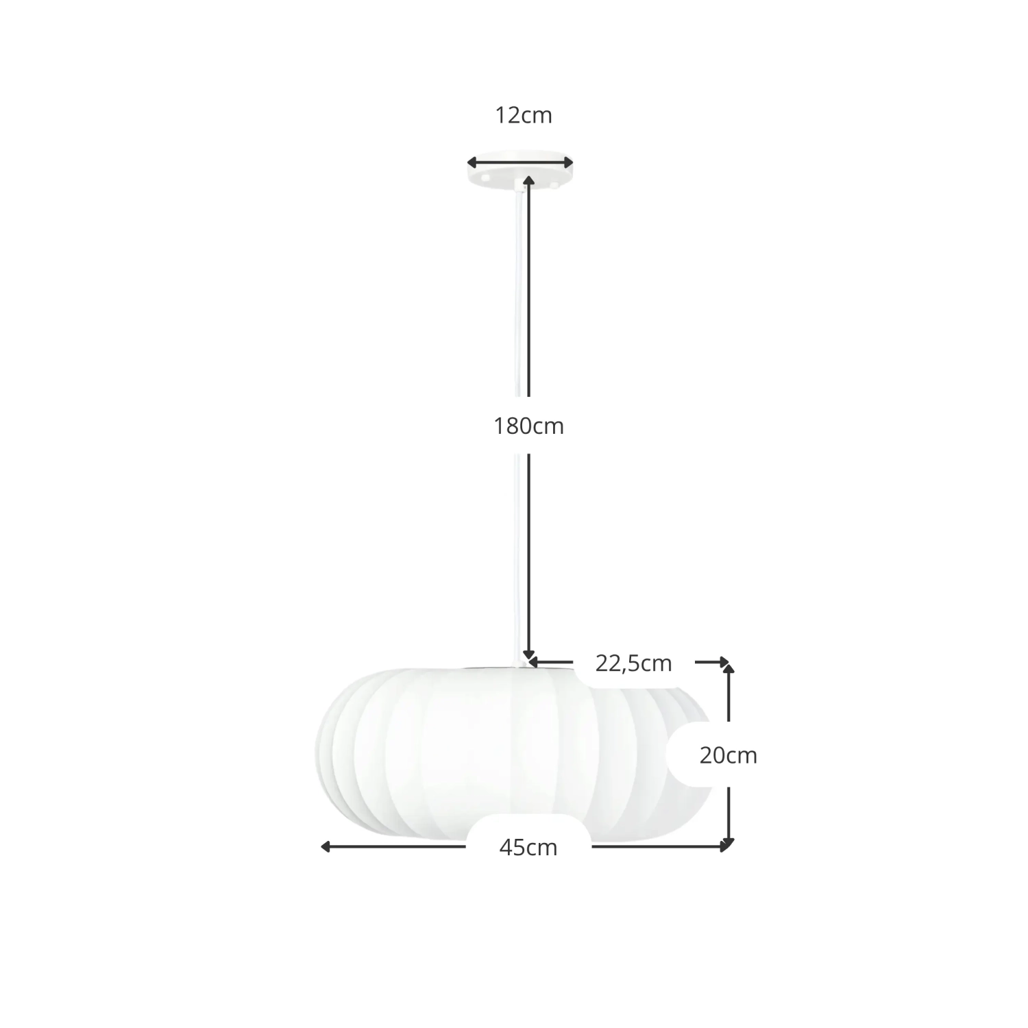 Hänglampa i vitt tyg, Ø 45 cm, med segmenterad design Kyoto