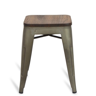 Industrial low stool with Bistro Antique wooden seat