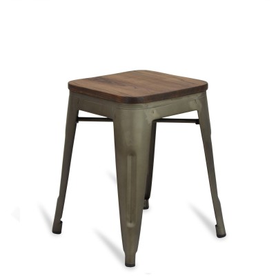 Industrial low stool with Bistro Antique wooden seat