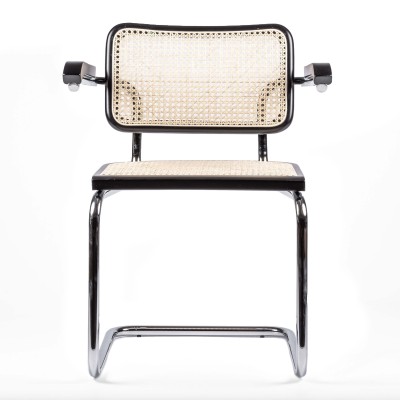 Replica of the Cesca Chair with armrests by designer Marcel Breuer