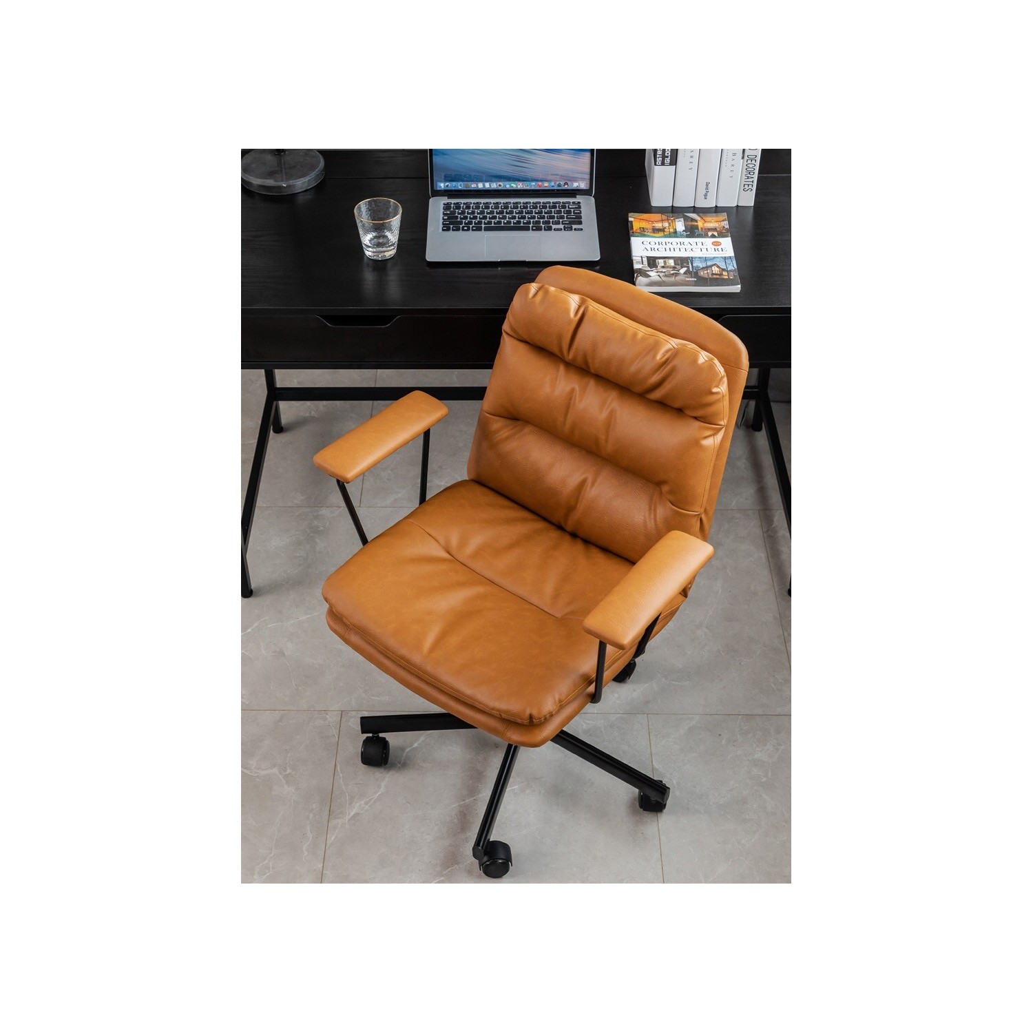 Silla de Oficina Tapizada En Polipiel Marrón 