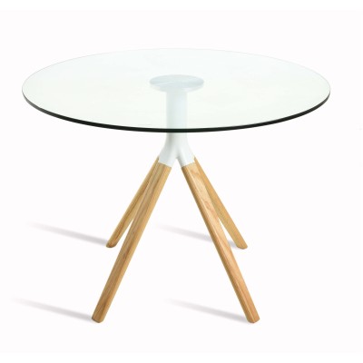 Braun design table in tempered glass and beech wood