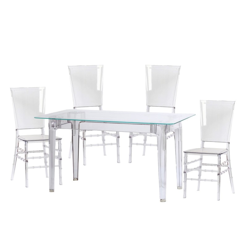 Pack Mesa Ghost 120cm Y 4 Sillas Felipe Ghost
