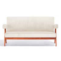 Sofa West vintage z drewna tekowego i tapicerki boucle