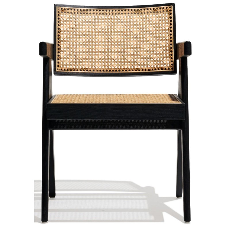 Compass chair with armrests in teak wood and natural rattan