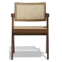 Chaise Compass avec accoudoirs en bois de teck et rotin naturel