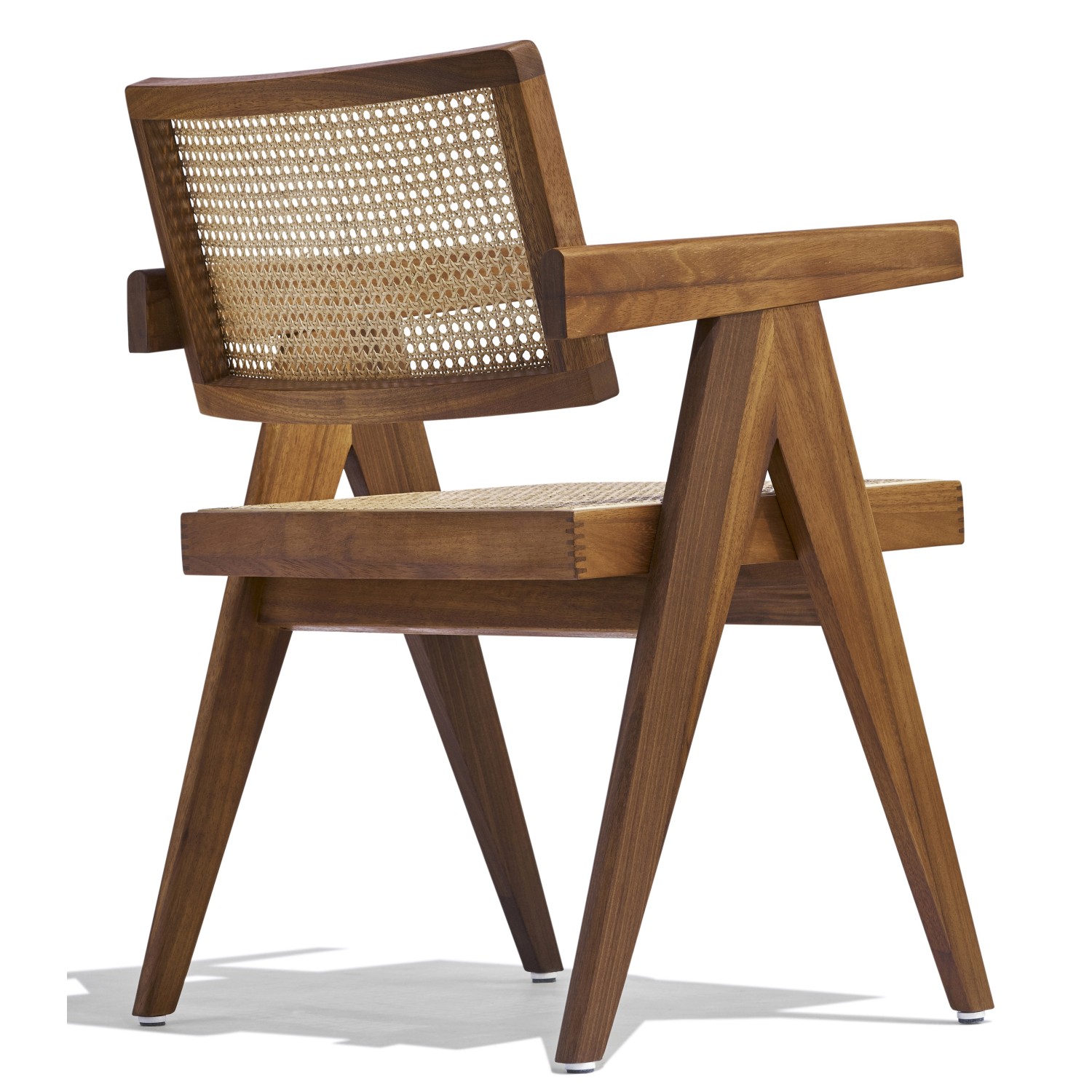 Chaise Compass avec accoudoirs en bois de teck et rotin naturel