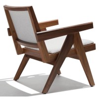 Chaise longue Compass avec accoudoirs en bois de teck et tissu bouclé