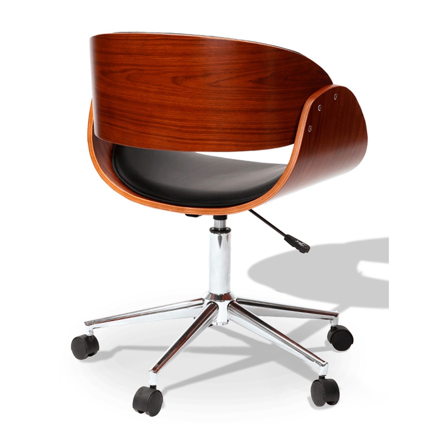 Chaise de bureau en bois de noyer et simili cuir
