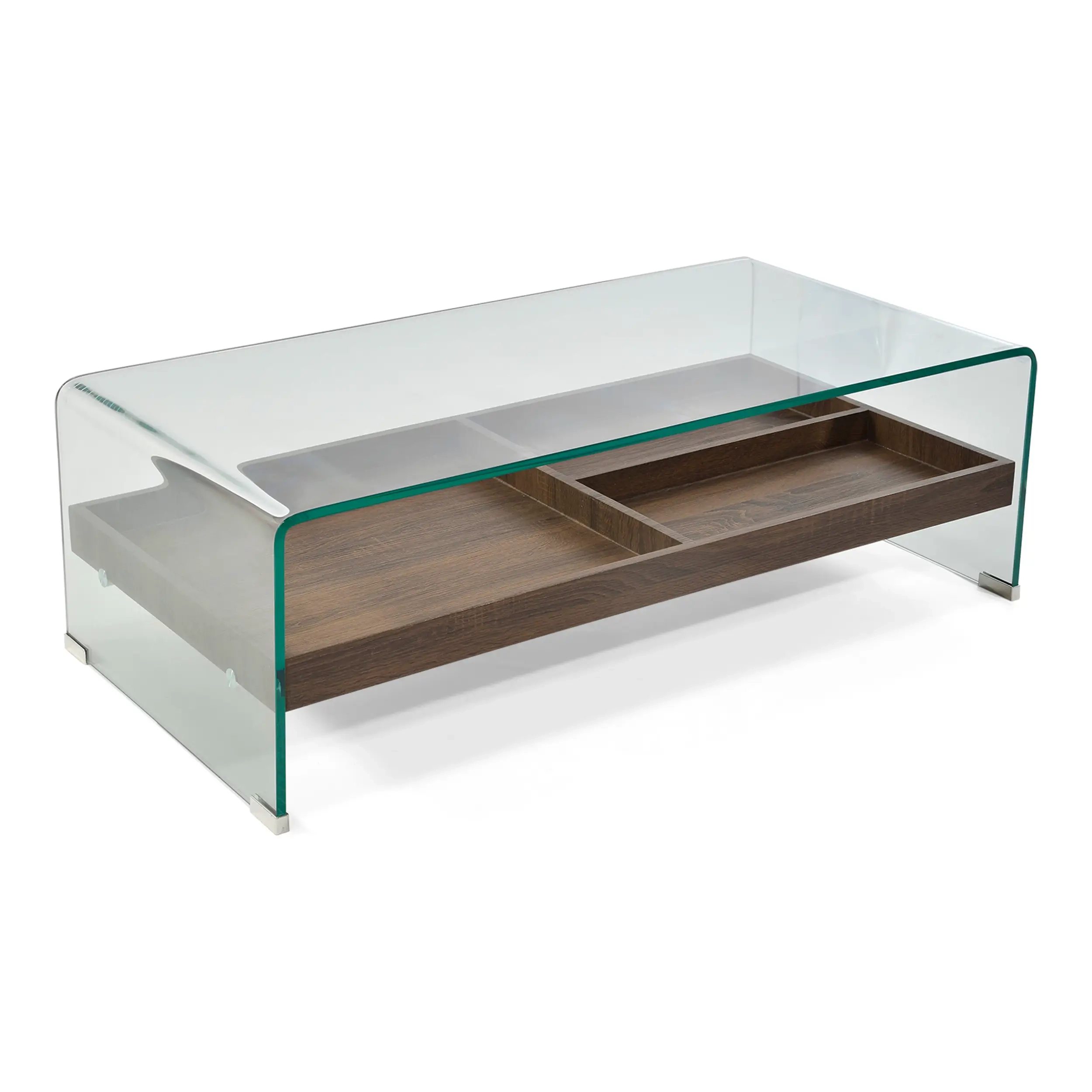 Couchtisch Pot : Gehrtetes Glas mit Holzschublade